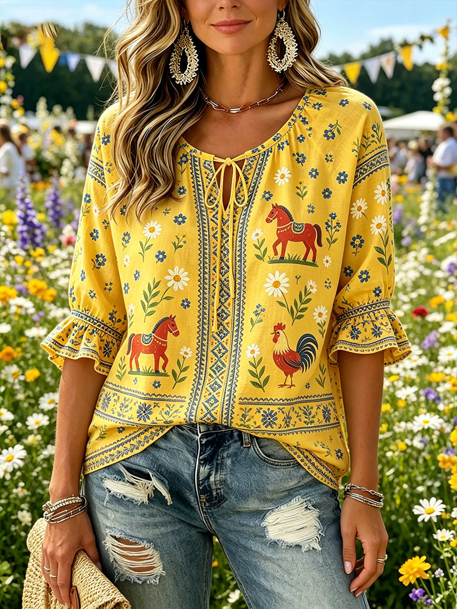 Women's midsummer-themed V-neck jumper