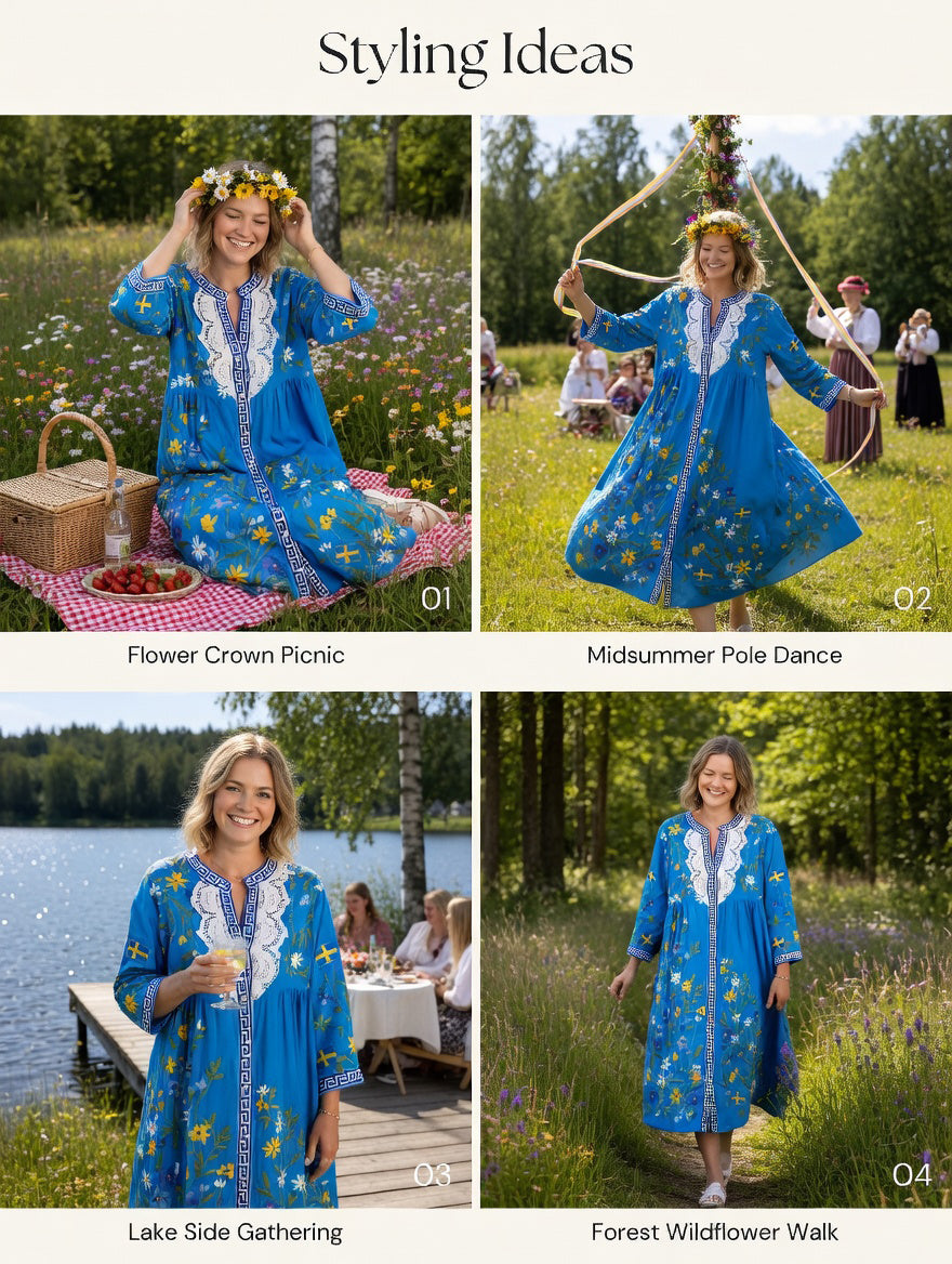 Kvinnors Vintage midsommar Floral Art Print Casual Cotton-Linen Klänning