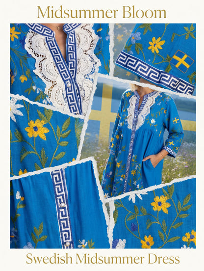 Kvinnors Vintage midsommar Floral Art Print Casual Cotton-Linen Klänning
