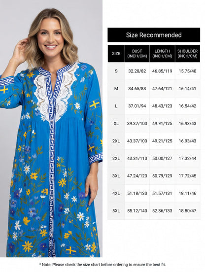 Kvinnors Vintage midsommar Floral Art Print Casual Cotton-Linen Klänning