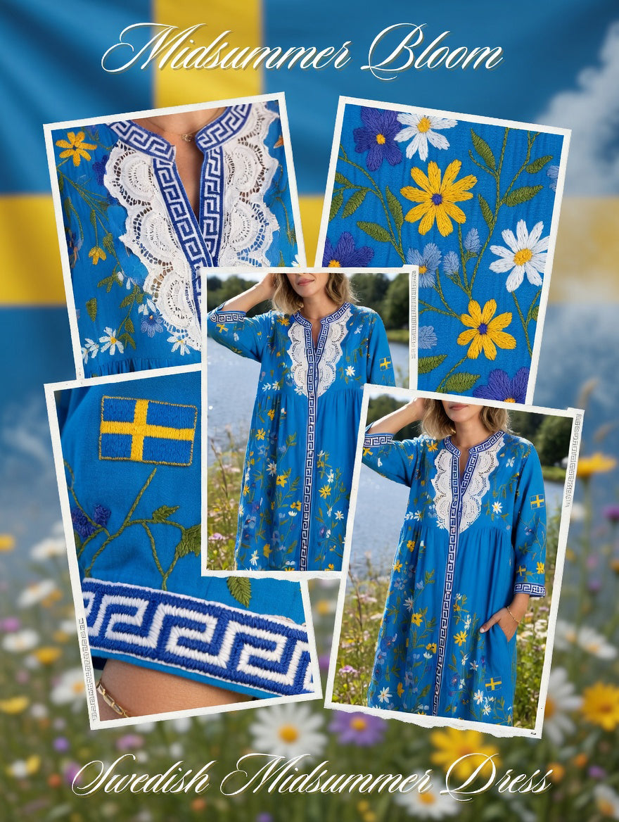 Kvinnors Vintage midsommar Floral Art Print Casual Cotton-Linen Klänning