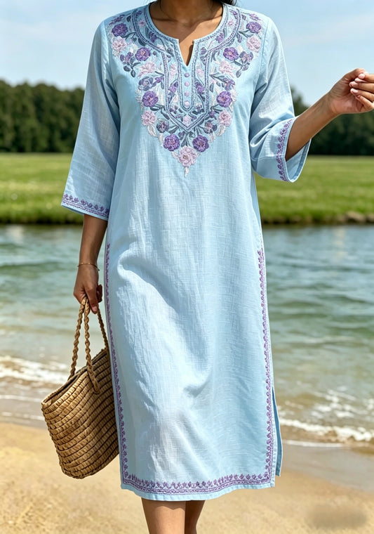 Women's Retro Swedish Midsummer Folk Style Floral Cotton-Linen Dress