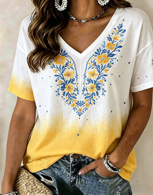 Women's Swedish Midsummer Festival Souvenir Art Print V-Neck T-Shirt
