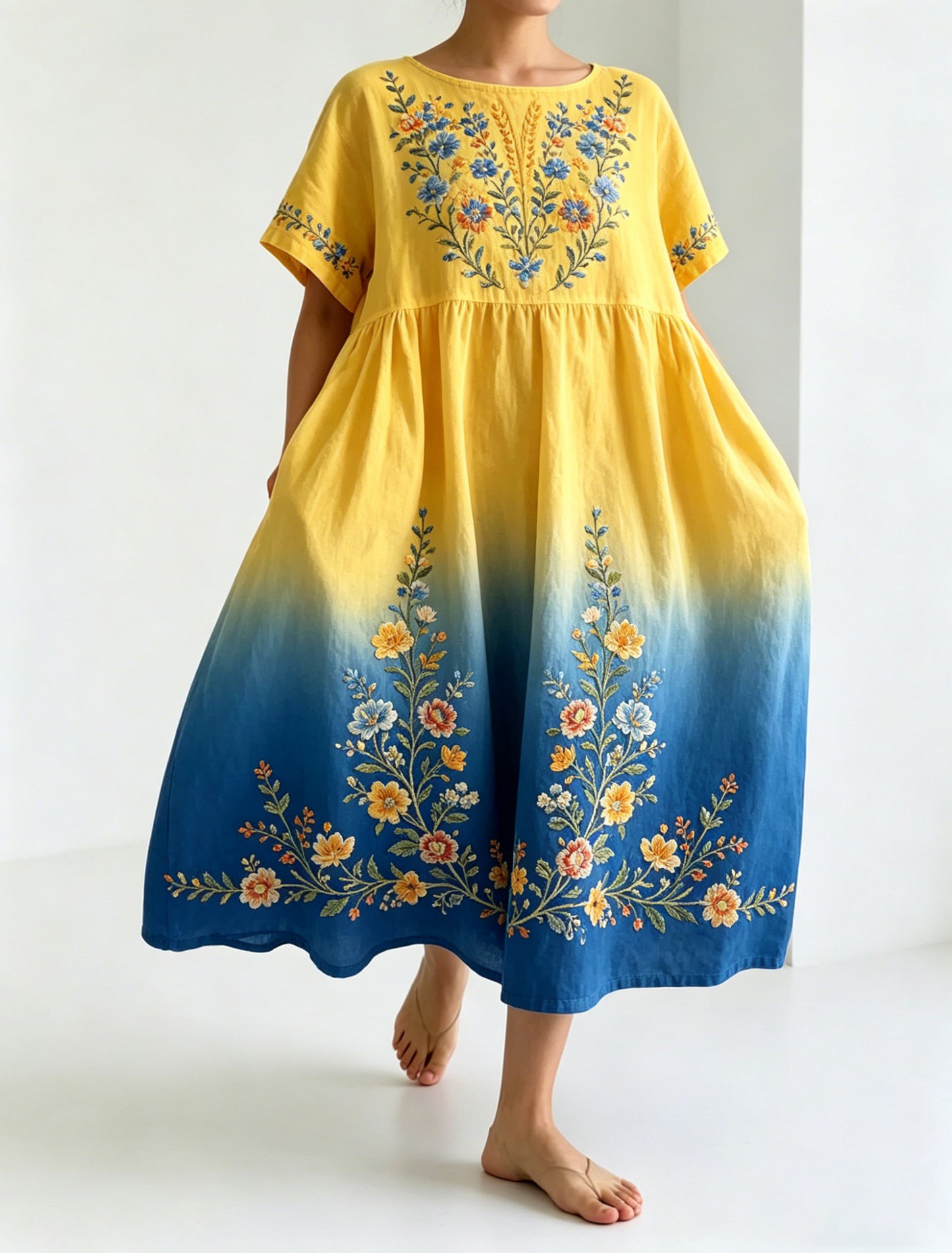 Damer Svensk midsommarfest minneskonsttryck lång klänning