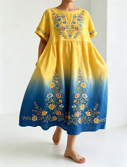 Ladies' Swedish Midsummer Festival Memory Art Print Long Dress