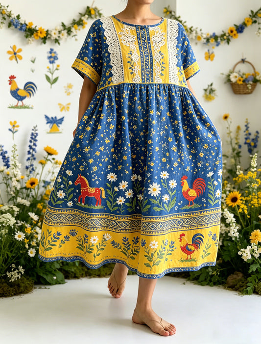 Ladies' Swedish Midsummer Festival Memory Art Print Long Dress