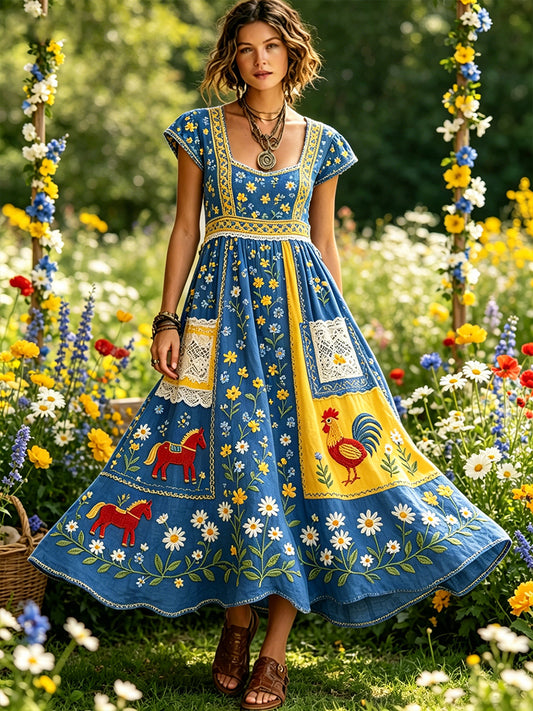 Women's Midsummer Style Floral Print Country Dress