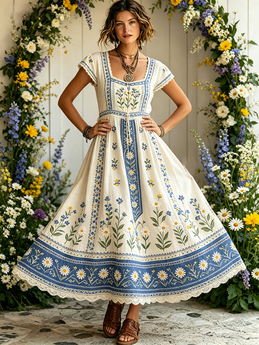 Women's summer-like country-style dress with a floral pattern