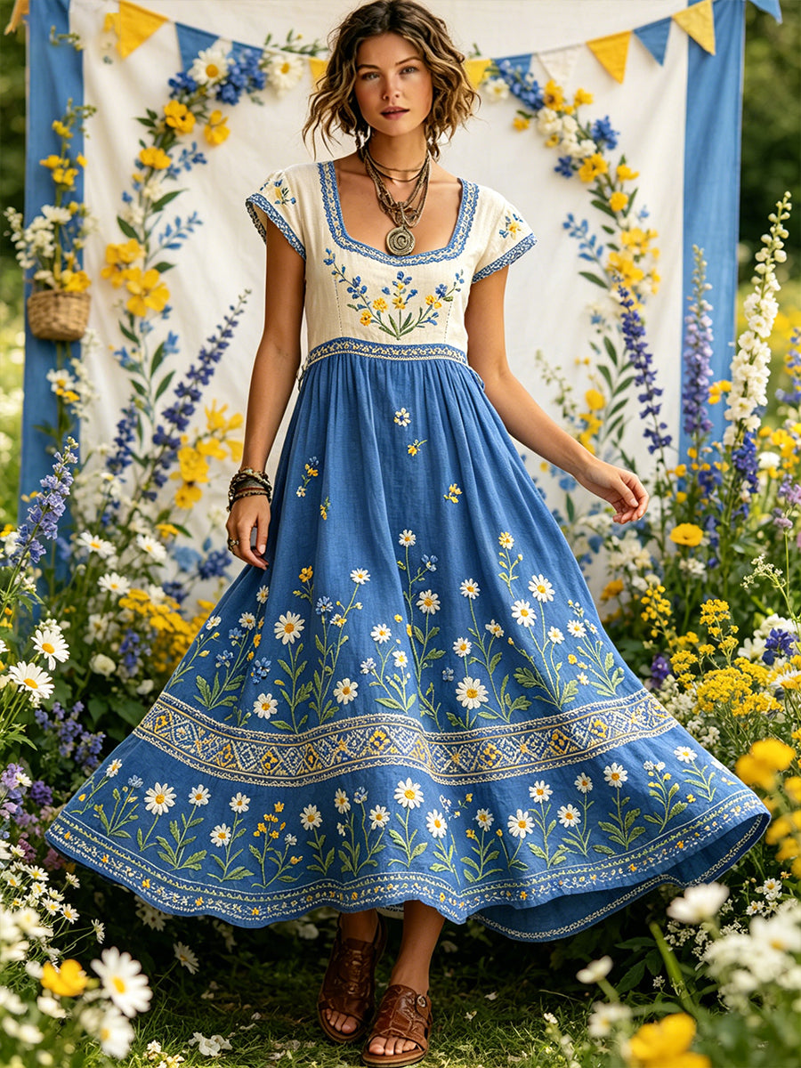Damsommarlik klänning i lantlig stil med blommönster