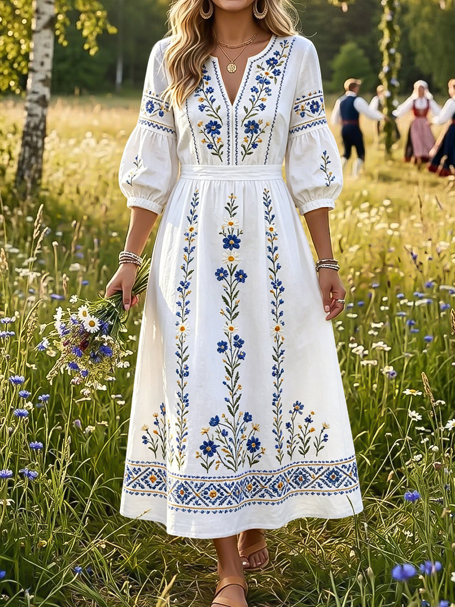 Women's clothing Vintage Swedish Midsummer floral print dress