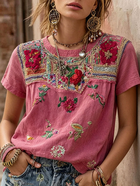 Women's pink floral casual t-shirt