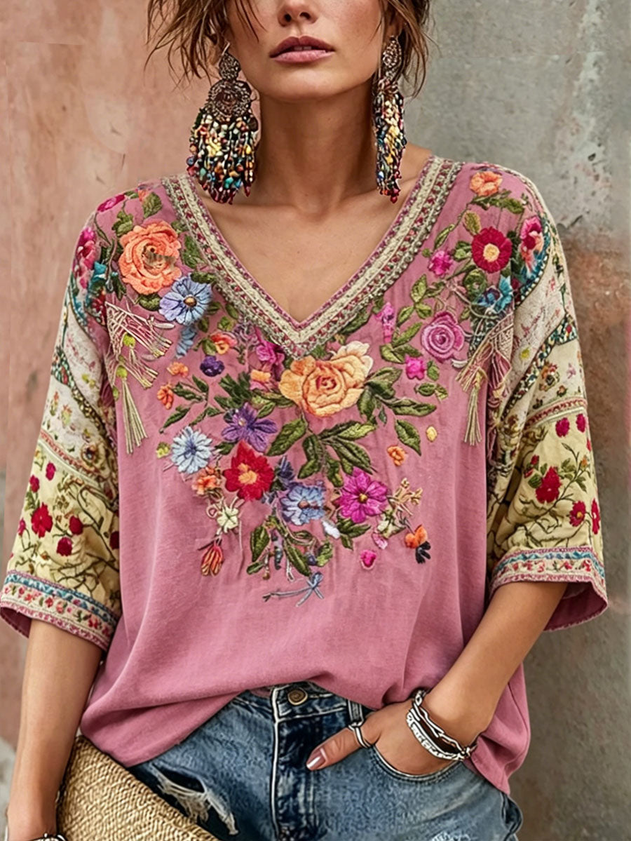 Dams T-shirt med rosa blommiga motiv för bröstcancermedvetenhet