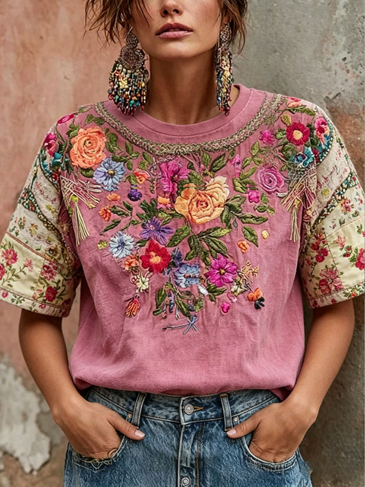 Women's T-shirt with Pink Floral Breast Cancer Awareness Design