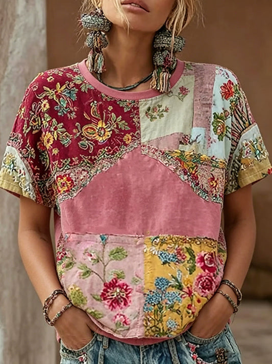 Women's pink floral casual t-shirt