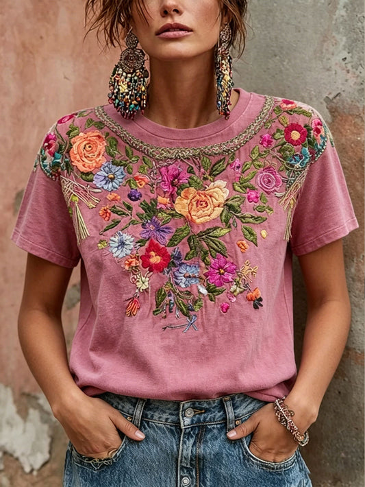 Women's Pink Floral Breast Cancer Awareness T-Shirt