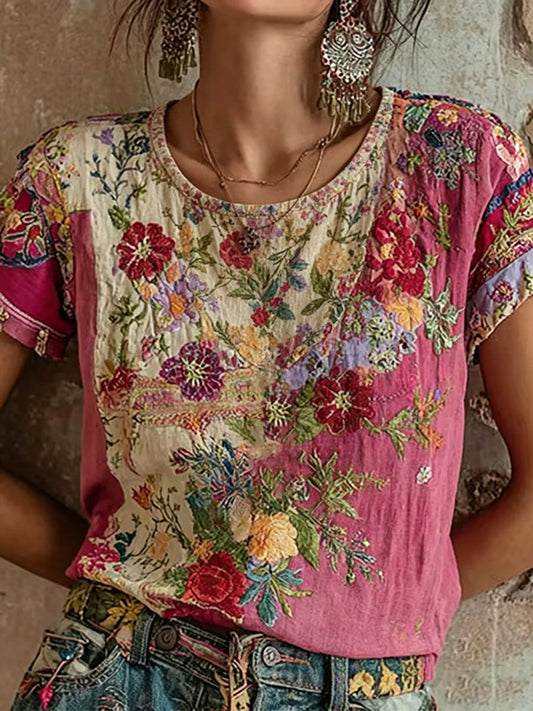 Women's pink floral casual t-shirt
