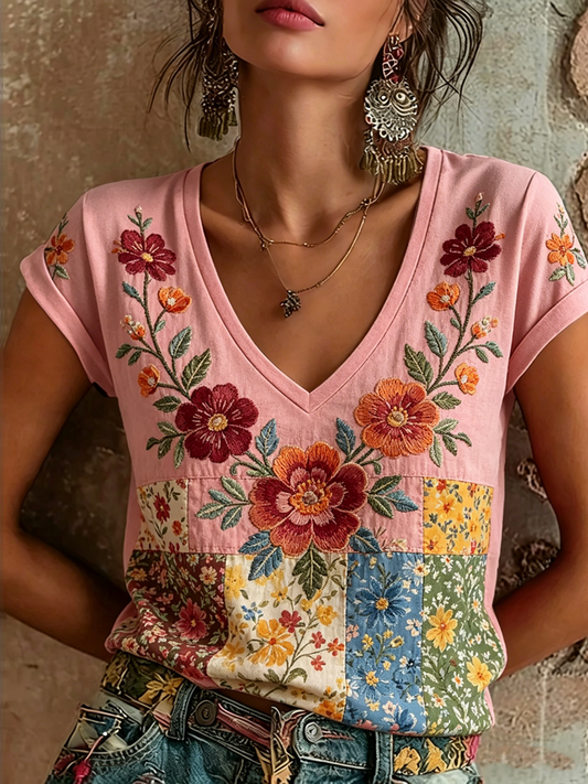 Women's floral short-sleeved tank top