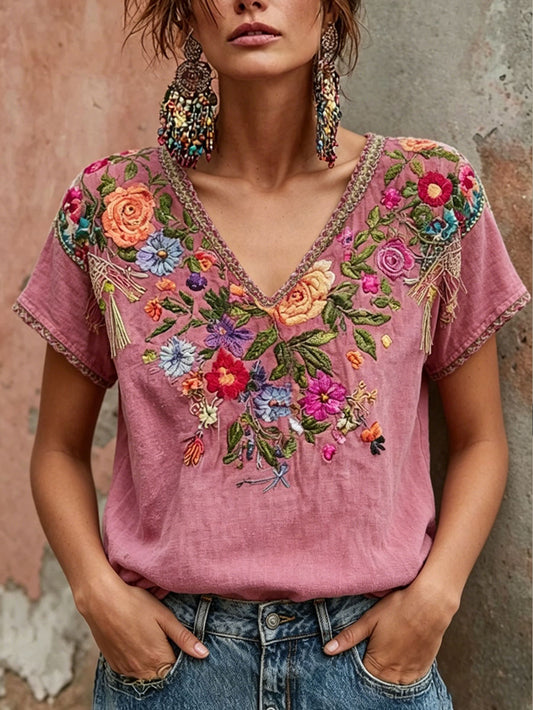 Women's T-shirt with Pink Floral Breast Cancer Awareness Design