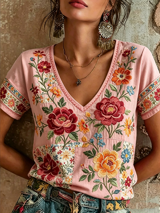 Women's floral short-sleeved tank top