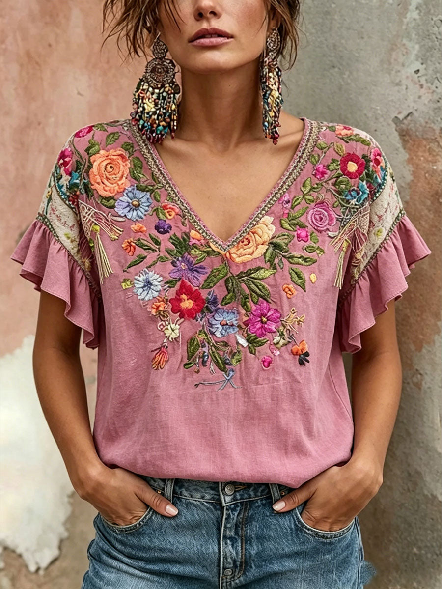 Women's Pink Floral Breast Cancer Awareness T-Shirt