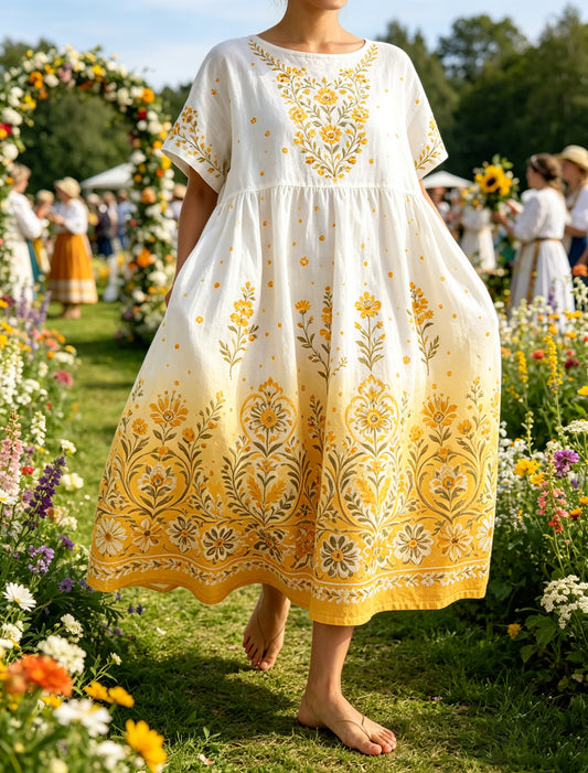 Ladies' Swedish Midsummer Festival Souvenir Print Maxi Dress