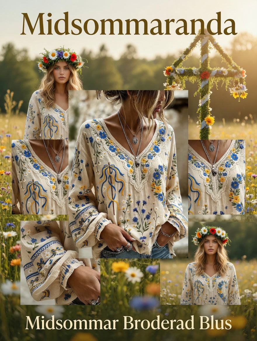 Dams Vintage Midsommar Blommigt Konsttryck Avslappnad Topp i Bomull-Linntyg