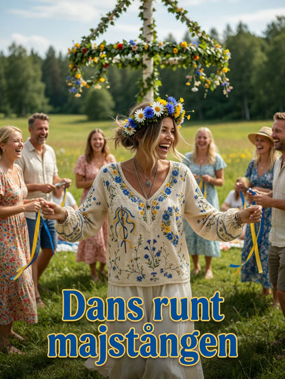 Dams Vintage Midsommar Blommigt Konsttryck Avslappnad Topp i Bomull-Linntyg