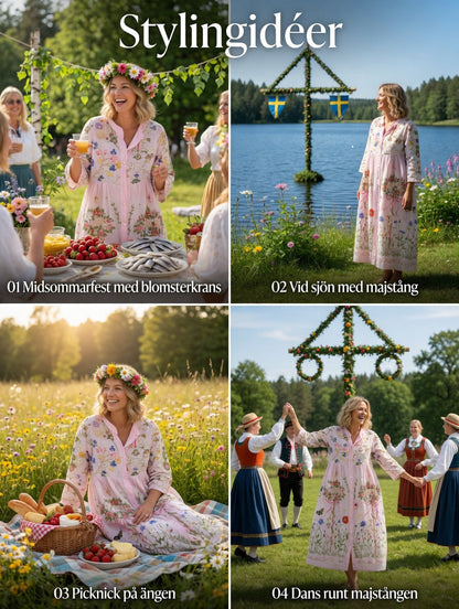 Women's Vintage Midsummer Floral Art Print Cotton Linen Loose Dress