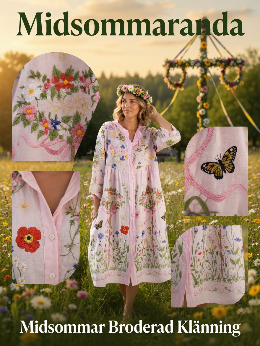Women's Vintage Midsummer Floral Art Print Cotton Linen Loose Dress