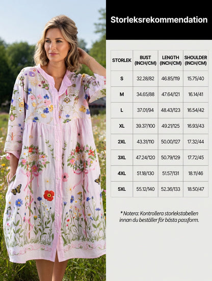 Women's Vintage Midsummer Floral Art Print Cotton Linen Loose Dress