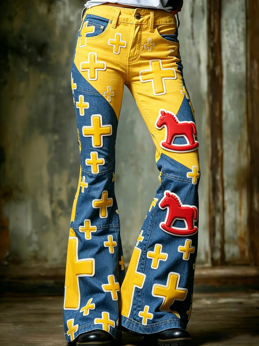 Ladies Swedish Midsummer Festival memory art print trousers