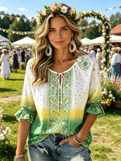 Damer Svensk midsommarfest minneskonsttryck T-shirt
