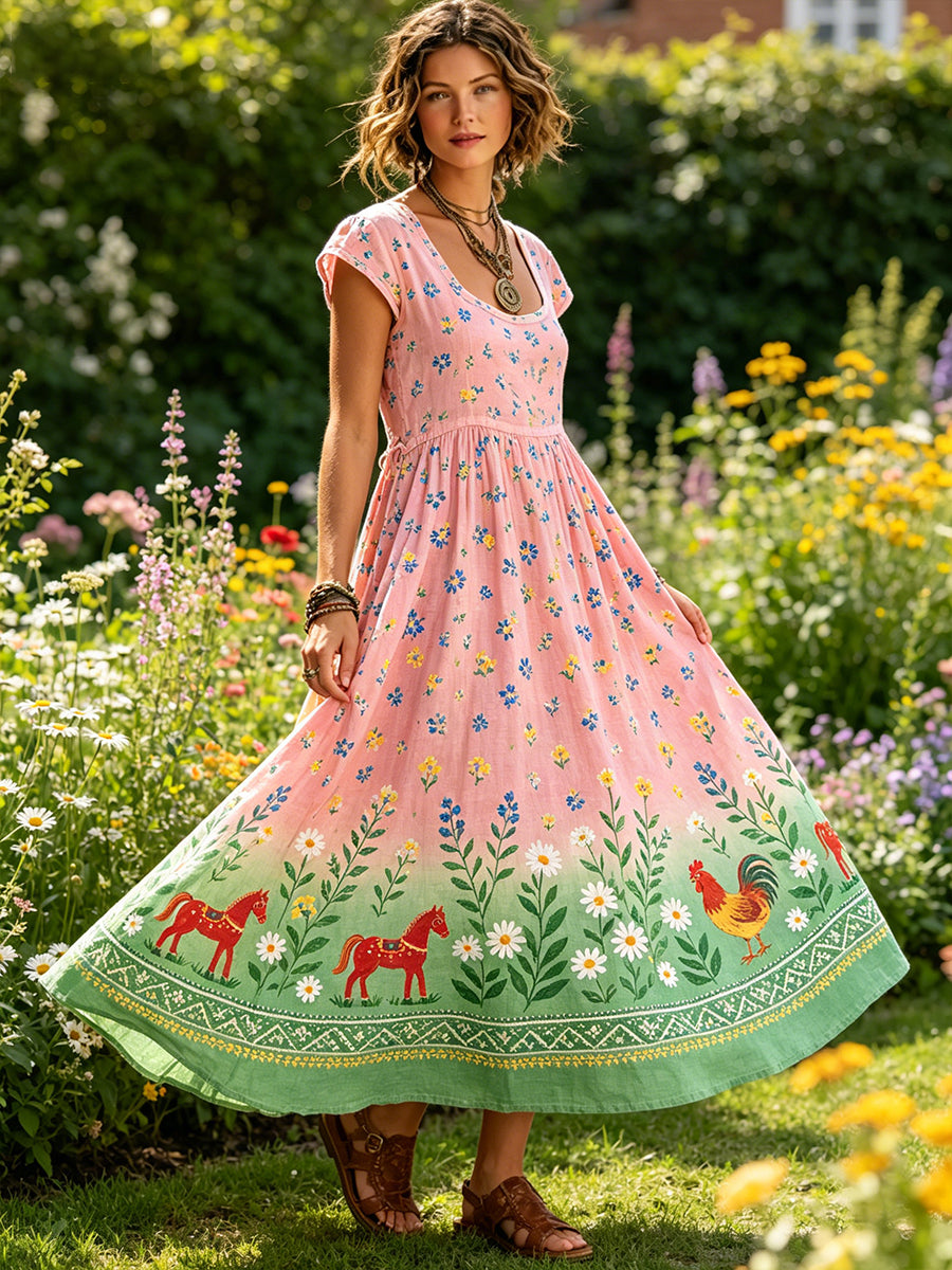 Damsommarklänning med blommönster i pastellstil
