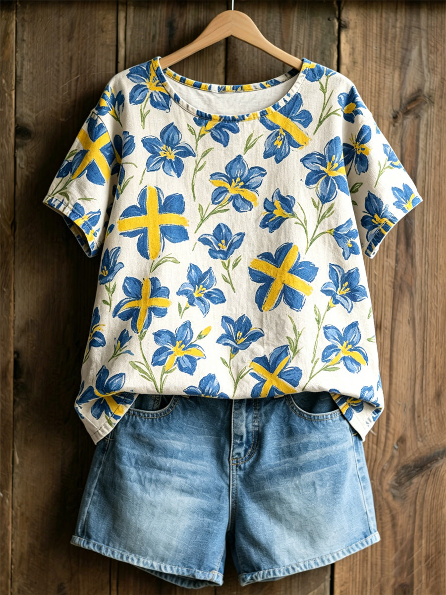 Ladies' oversized sweater with Swedish text about plants and flowers, relaxed style