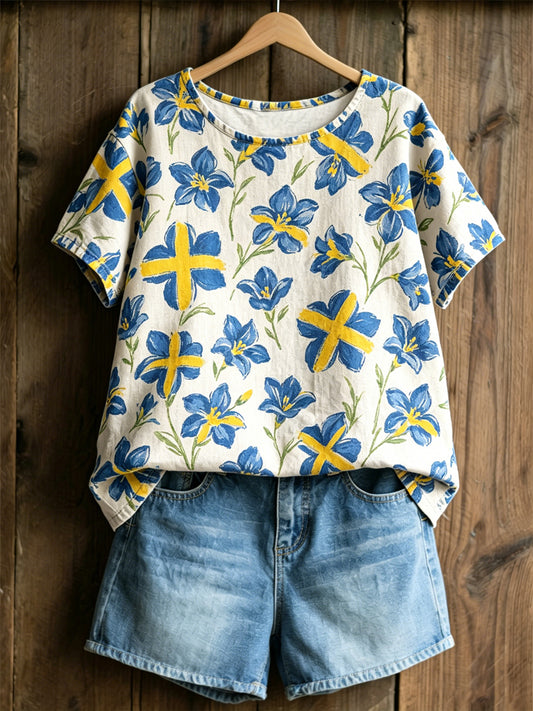 Ladies' oversized sweater with Swedish text about plants and flowers, relaxed style