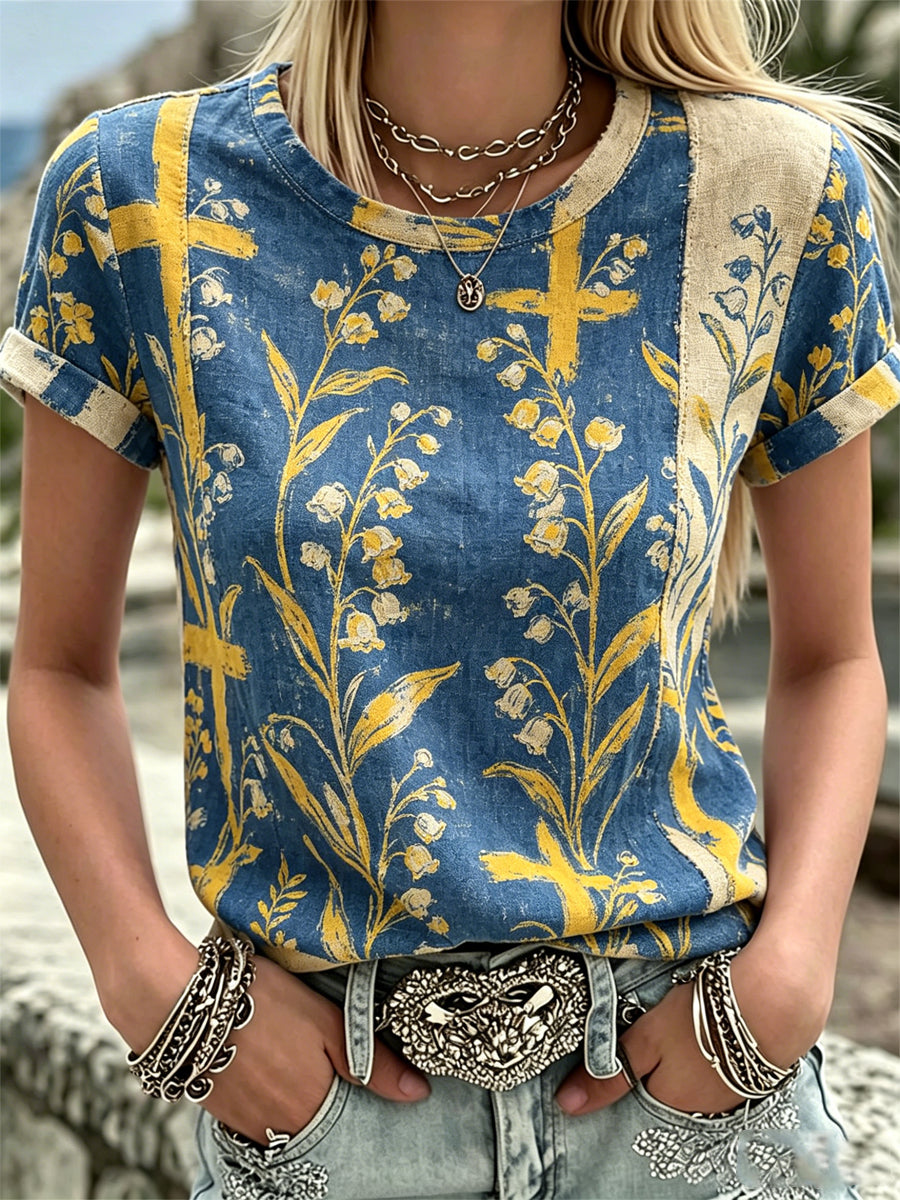 Dams ökade tröja med svensk text om växter och blommor, avslappnad stil