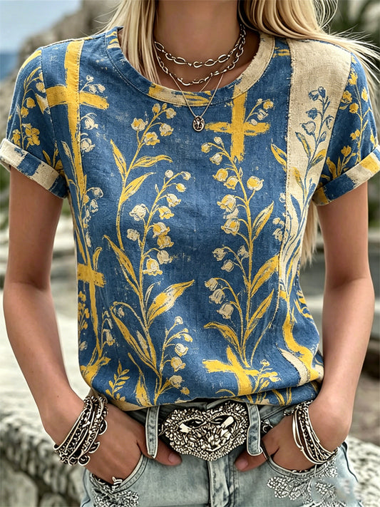 Dams ökade tröja med svensk text om växter och blommor, avslappnad stil