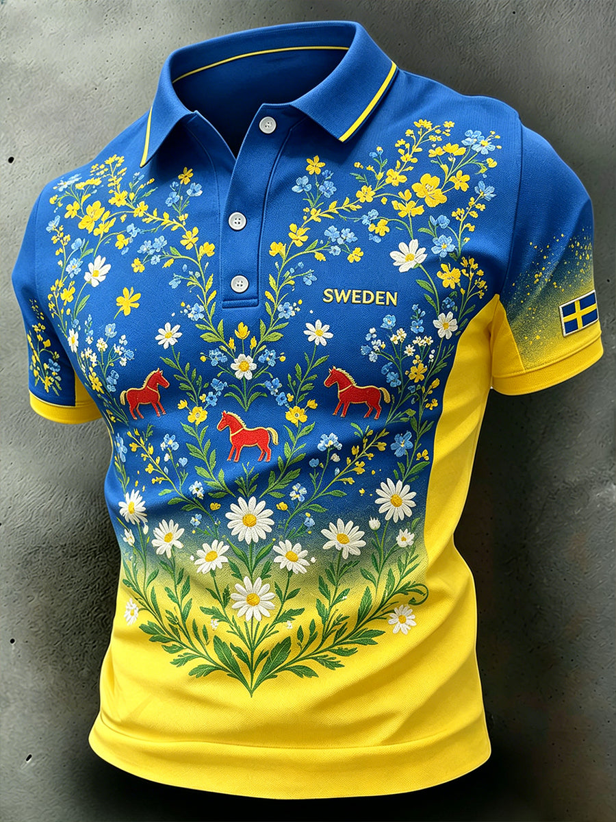 Men's polo shirt with midsummer floral pattern