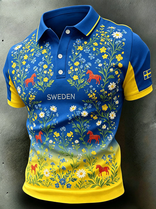 Men's polo shirt with Midsummer floral pattern