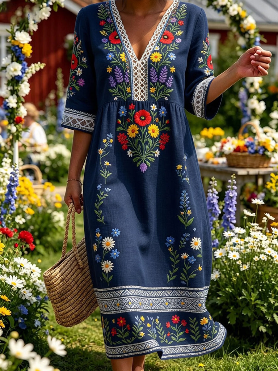 Retro Midsummer party art print relaxed dress