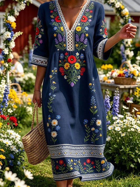 Retro Midsummer party art print relaxed dress