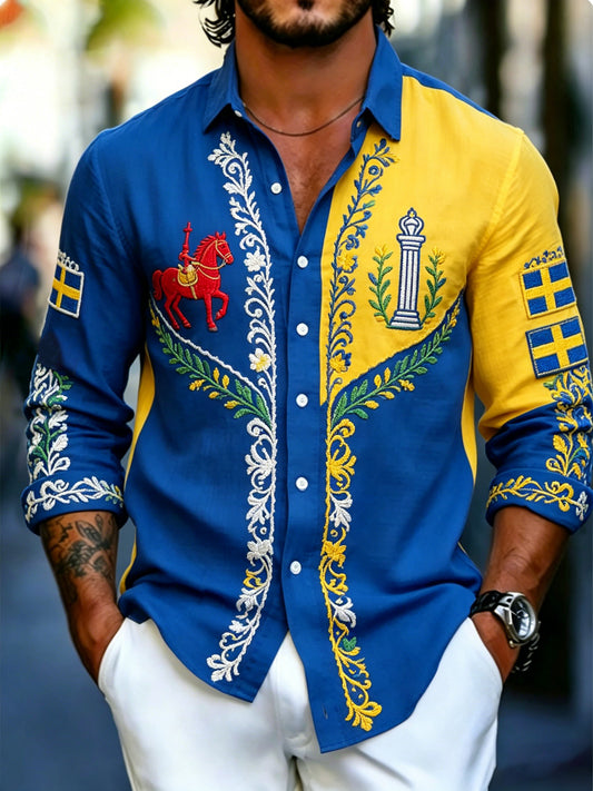 Men's long-sleeved t-shirt with art print commemorating the Swedish Midsummer festival