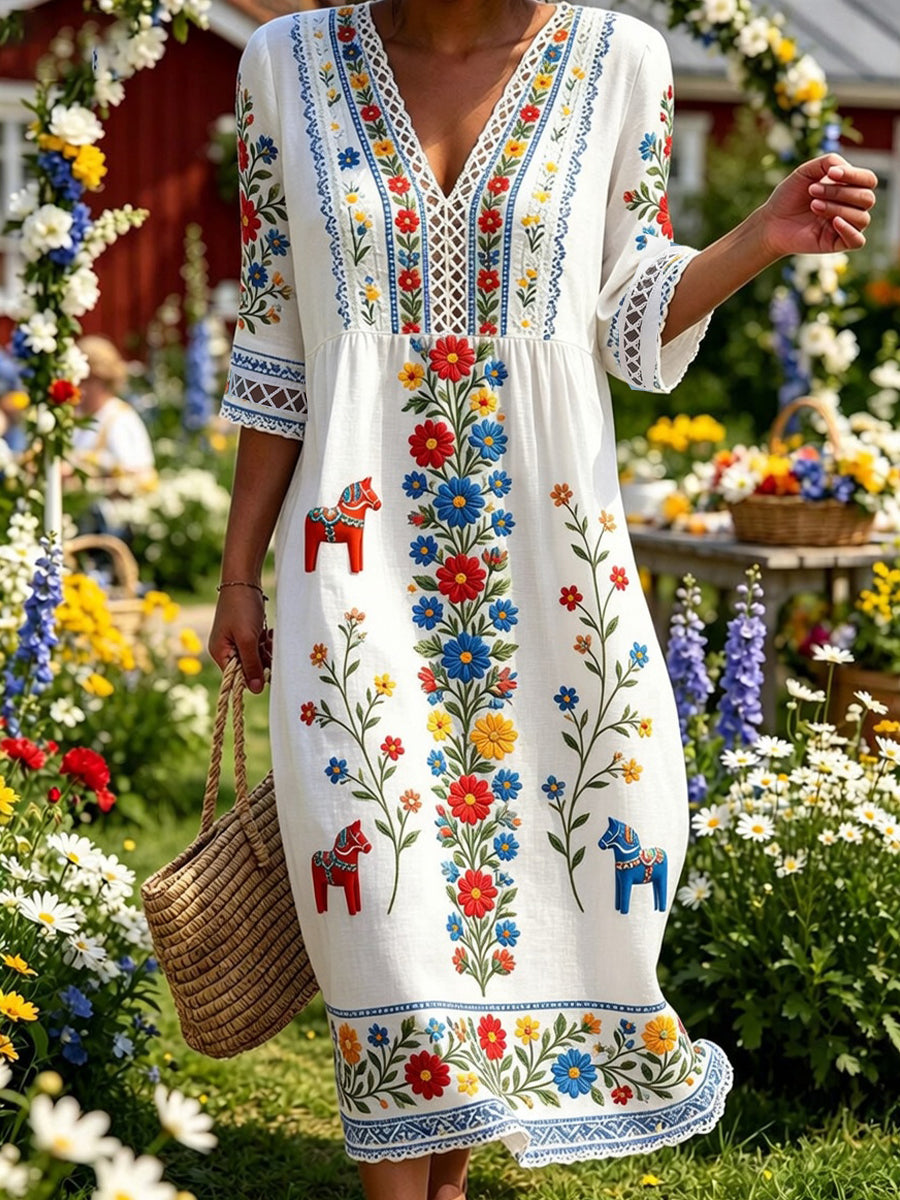 Retro Midsummer Party Art Print Relaxed Dress