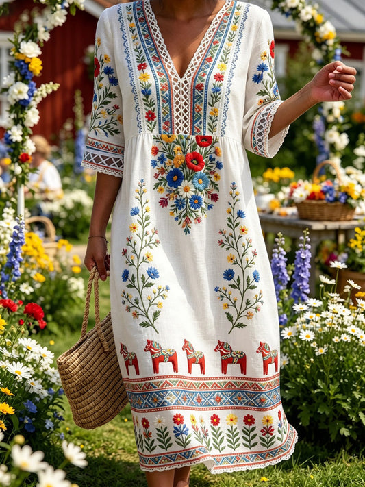 Retro Midsummer party art print relaxed dress