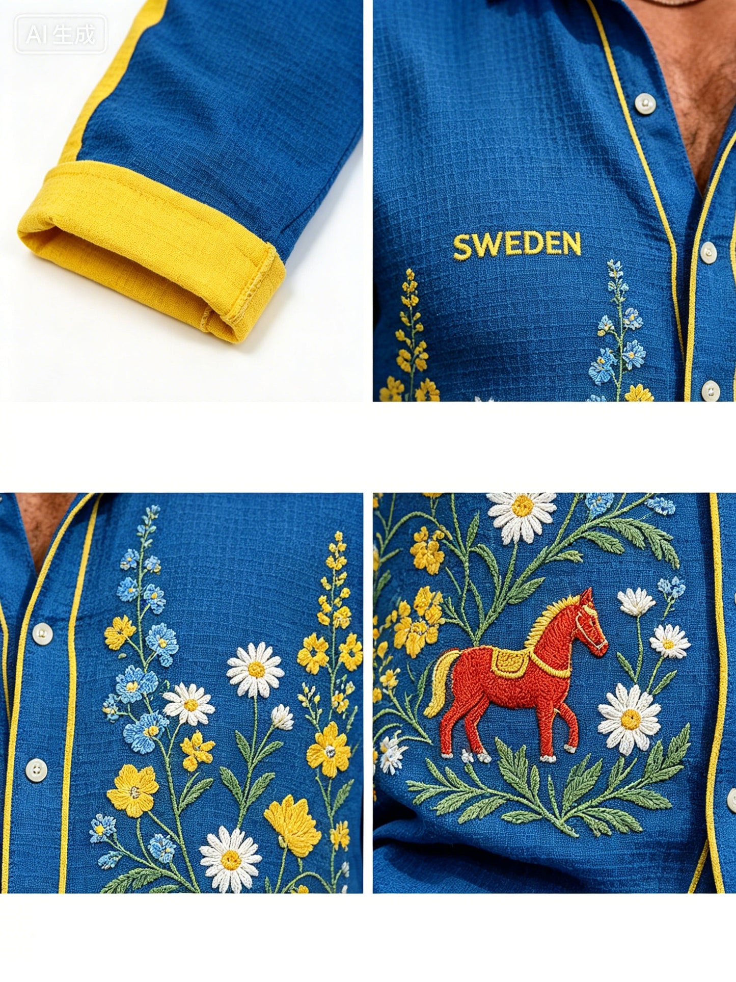 Herrskjorta med midsommarblommönster och våffelstruktur, långärmad