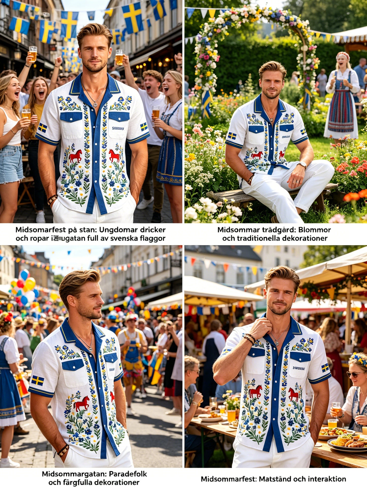 Men's cotton-linen shirt with midsummer floral pattern