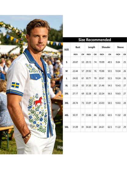 Men's cotton-linen shirt with midsummer floral pattern