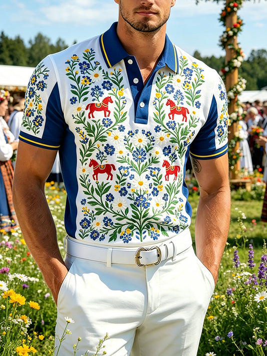 Men's polo shirt with Midsummer floral pattern