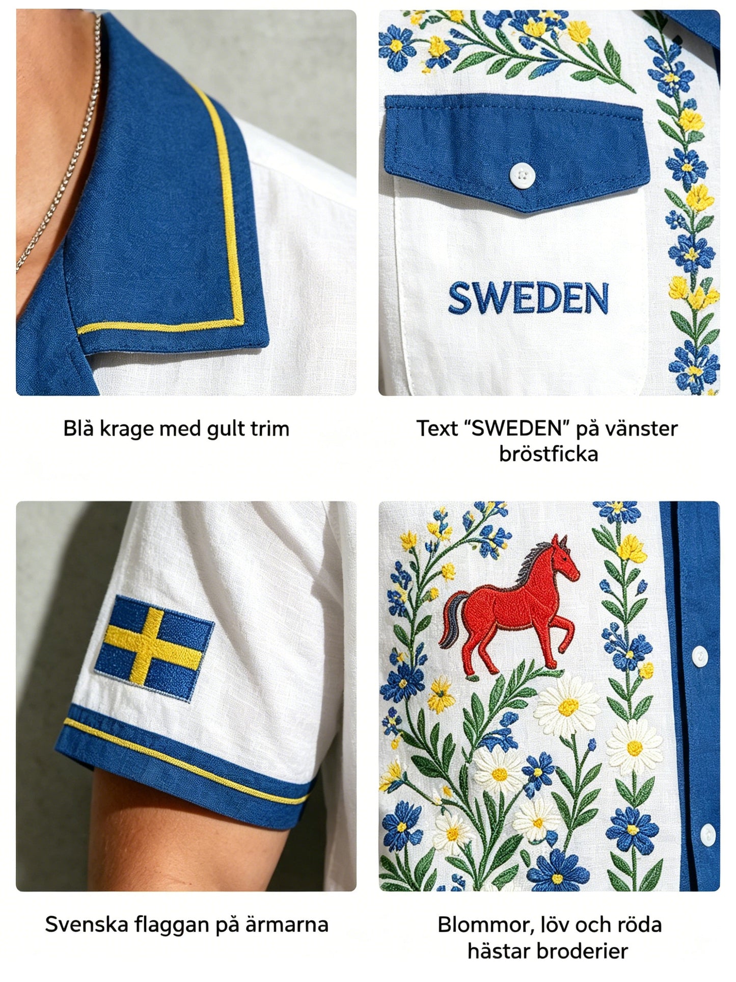 Men's cotton-linen shirt with midsummer floral pattern