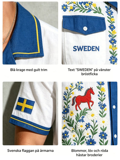 Men's cotton-linen shirt with midsummer floral pattern